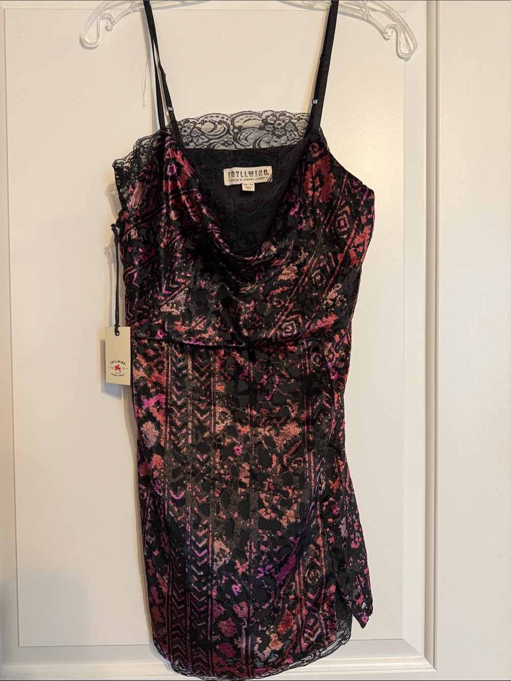Idyllwind Black and Pink Velvet Mini Dress